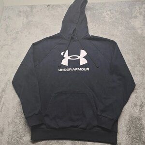 Under Armour Pullover Hooded Sweatshirt Mens L Black Drawstring Long Sleeve Logo